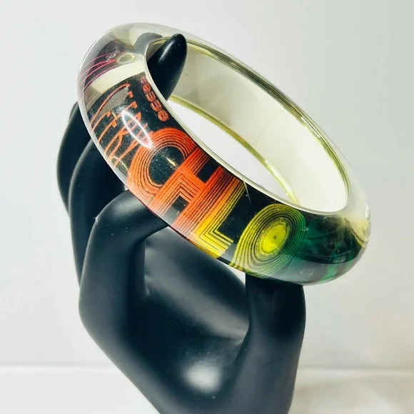 See by Chloe Lucite Bangle Bracelet #E421. Size 8 multicolor Logo - Picture 1 of 10